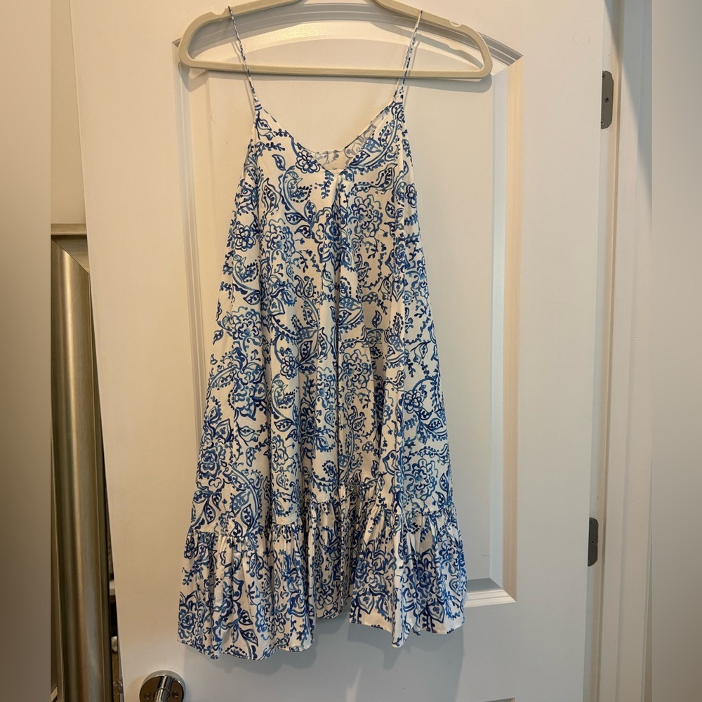 Caroline Constas Laurel Paisley-Print Flounce Mini Dress Blue Garden Toile